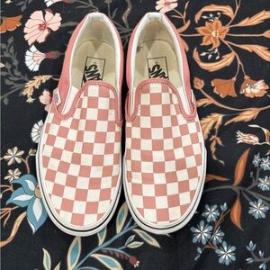 Vans pink and White Checkered Slip-Ons